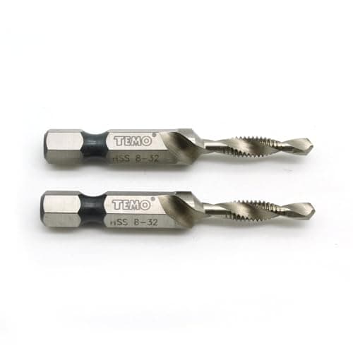 TEMO 2 pc 8-32 Combination Drill and Tap Multi Use Deburr Countersink Hex Bit
