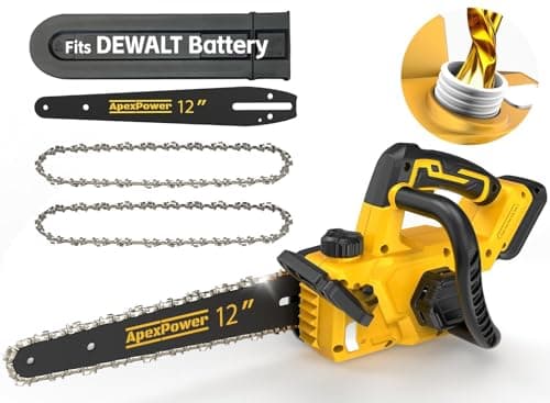 12 Inch Brushless Electric Chainsaw Cordless, for Dewalt Battery 20V, Compact Chain Saw with 44.3 FT/S Powerful Cutting, Auto Oiler & Low Kickback, Battery Powered Chainsaw for Cutting Trees and Wood