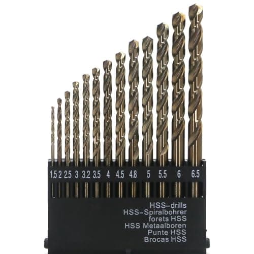 Metric Cobalt Drill Bits Set 1.5-6.5mm 13PCS, M35 high Speed Steel, high Hardness Straight Shank Drill, Mechanical or Hand Drill for Drilling, Suitable for Stainless Steel, Iron, Copper and Aluminum.