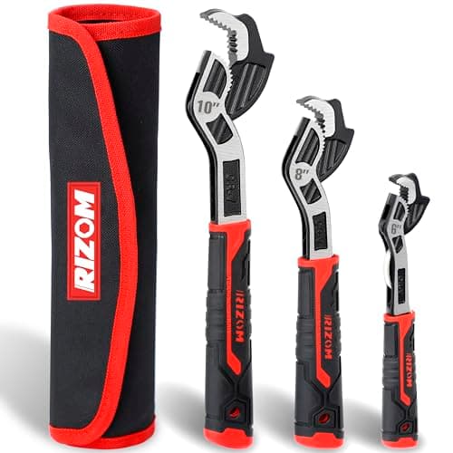 Rizom Pipe Wrench Set, 6” 8” 10” Self Adjusting Wrench, Plumbers Wrench with Self Tightening Function for 9/32”-1 3/8” (7-35mm) Pipe Fittings and Nuts