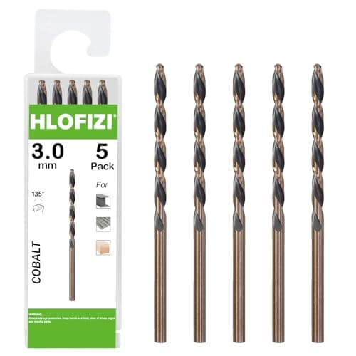 HLOFIZI 3mm Cobalt M35 Drill Bits (5 Pack), Metric Black and Gold Coated Twist Drill Bits for Hard Metal, Stainless Steel and Copper