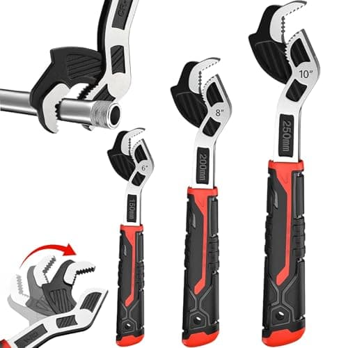 Rhevosil 6” 8” 10” Multi-function Self-locking Pipe Wrench Set, Chromium Vanadium Steel,Plumbers Wrench with Self Tightening Function for 9/32”-1 3/8” (7-35mm) Pipe Fittings and Nuts (1set)