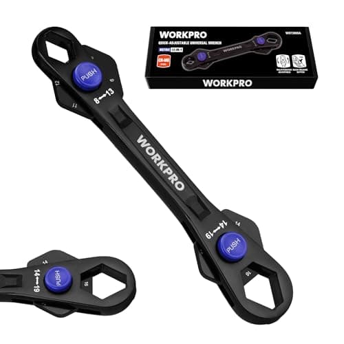 WORKPRO 12-in-1 Universal Wrench, Metric 8-19mm Adjustable Wrench with Heat-Treated Cr-Mo Steel, ASME Standard, Multi-Position Head, Multi-Size Compact Spanner for Mechanics, Cars, and Motorcycles