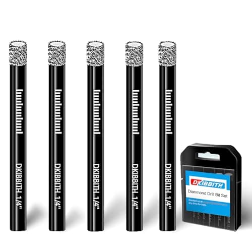 DKIBBITH 5 Packs 1/4" Diamond Drill Bits for Tile, Porcelain, Ceramic, Granite, Marble, Stone, Glass, Dry Drilling Tile Drill Bits with Storage Case and 1/4" Round Shank