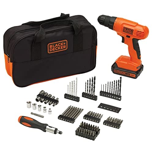 BLACK+DECKER 20V MAX* POWERCONNECT Cordless Drill Driver Kit with Drill Bit Set and Sockets, 100 pc. Tool Kit for Home, Battery and Charger Included ,Orange (BDC120VA100)