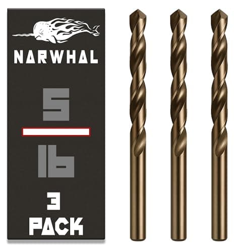 Narwhal 5/16 Inch Cobalt Drill Bits (3 Pack - Industrial Grade M35 Cobalt) 4-5/8" Length & 135 Degree Split Point for Drilling Into Metal, Hardened & Stainless Steel, Cast Iron, & More!