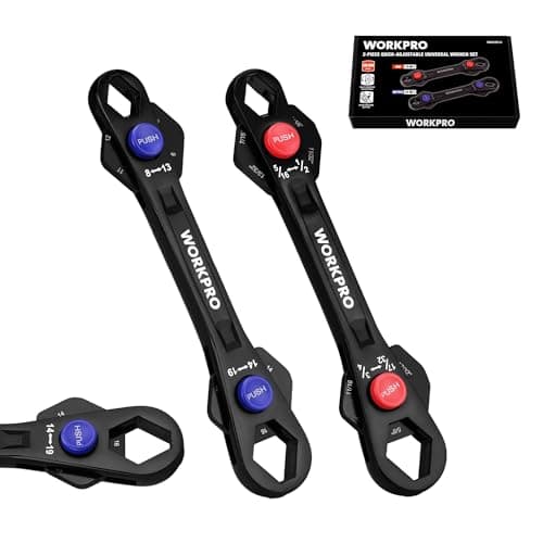WORKPRO 2-Piece 12-in-1 Universal Adjustable Wrench Set, 8-19mm Metric & 5/16"-3/4" SAE Multi-Size Wrenches with Heat-Treated Cr-Mo Steel, ASME Standard, Multi-Position Head, for Home, Workshop, DIY