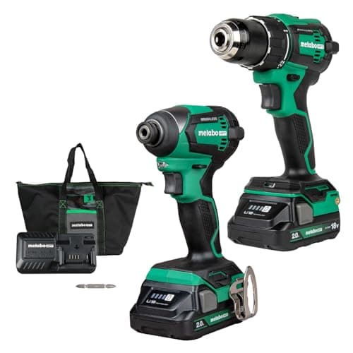 Metabo HPT 18V MultiVolt Cordless Brushless Driver Drill & Impact Driver Combo Kit, Power Tool Kit, 2 Lithium-Ion Metabo HPT Batteries and Charger, High Torque, Compact Lightweight Design, KC18DEXQB