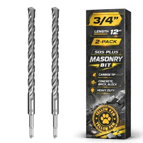 3/4 Inch SDS Plus Masonry Drill Bit for Concrete & Brick (2 Pack - 12" Length - Industrial Grade) Fits All SDS Rotary Hammers - Carbide Tipped for Cement, Stone, Block, & More