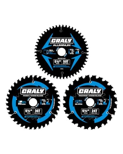 CRALY 5-3/8 Inch 24&36T Wood Framing/Finish & 50T Aluminum Cutting Circular Saw Blade, 20mm Arbor, Carbide Tipped, Thin Kerf, Black Ice™, for Wood, Aluminum, Plastic, 3-Pack(C054243650-3D)