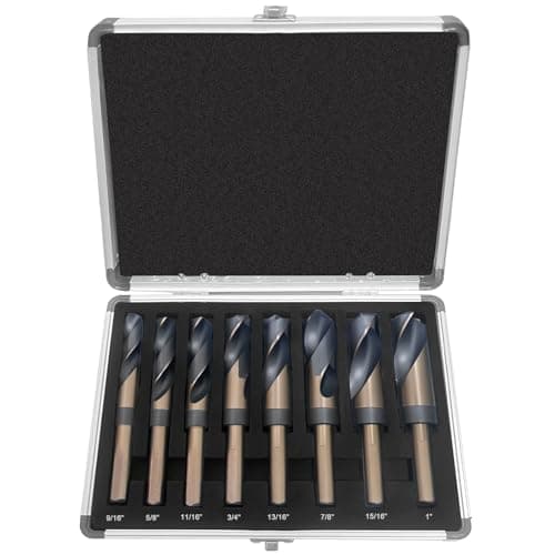 8-Piece Reduced Shank High Speed Steel Drill Bit Set with 1/2" Shank, 8 Sizes from 9/16" to 1"