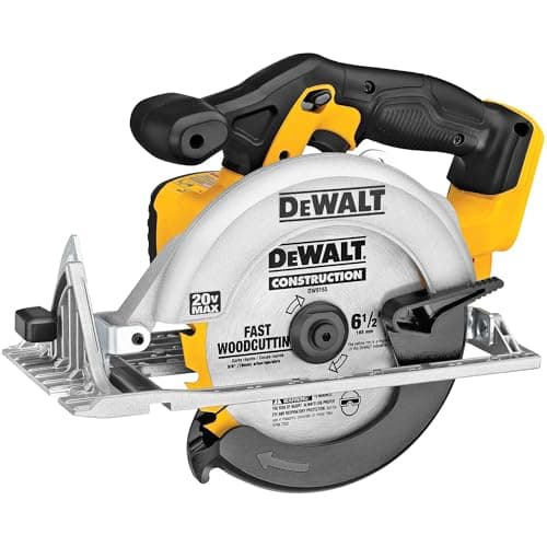 DEWALT 20V MAX Circular Saw, Cordless Sidewinder Style Portable, 6-1/2-Inch Blade, 5150 RPM, 0-50 Degree Bevel Capability, Battery Not Included (DCS391B)