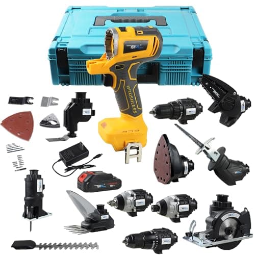 NEWONE 12-Tools Set Power Tool Combo Kits Compatible with De-Walt 20V Battery,Cordless Tool Set,2 Batteries and Charger