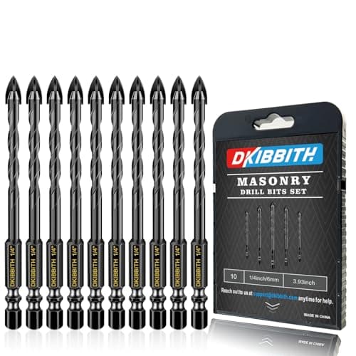 10 Pack 1/4" Concrete Drill Bits, Masonry Drill Bit Set, 6mm Tungsten Carbide Drill Bit Set for Tile/Ceramic/Glass/Mirror/Brick/Plastic/Cement, 1/4" Quick Change Hex Shank, in Carrying Case