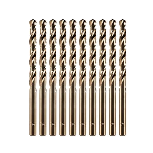 amoolo 1/4" Cobalt Drill Bit (10 Pcs), M35 HSS Metal Drill Bits Set for Hard Metal, Stainless Steel, Cast Iron Box of 10