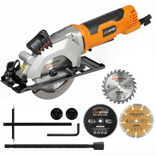 Extbtfor Power Circular Saw,4.8A Mini Circular Saw with Laser Guide,4000RPM Corded Saw Equipped with 3 Pcs 4-1/2" Blades,Maximum Cutting 1-11/16" at 90° and 1-1/8"at 45° for Wood, Soft Metal, Plastic