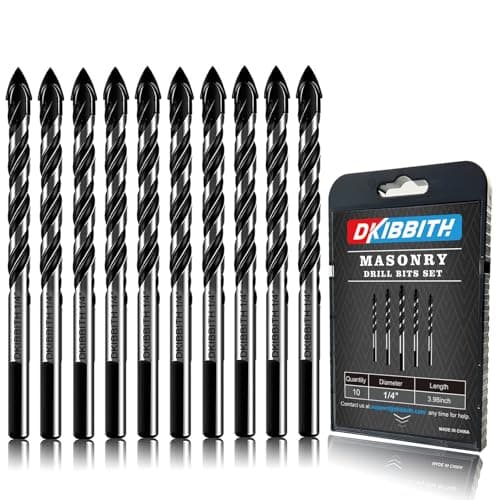 10-Piece 1/4" Masonry Drill Bits for Tile Glass Ceramic Wall Brick Stone Soft-Metal Wood, 1/4 Inch Concrete Drill Bits Cement Drill Bit Set, 3-Flat Shank, YG8 Carbide Tungsten Steel Alloy Tip 6mm