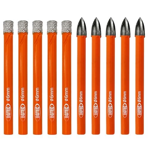 BGTEC Dry Diamond Drill Bits Set - 5pcs 1/4" Tile Drill Bits and 5pcs 1/4" Carbide Drill for Granite Marble Porcelain Ceramic