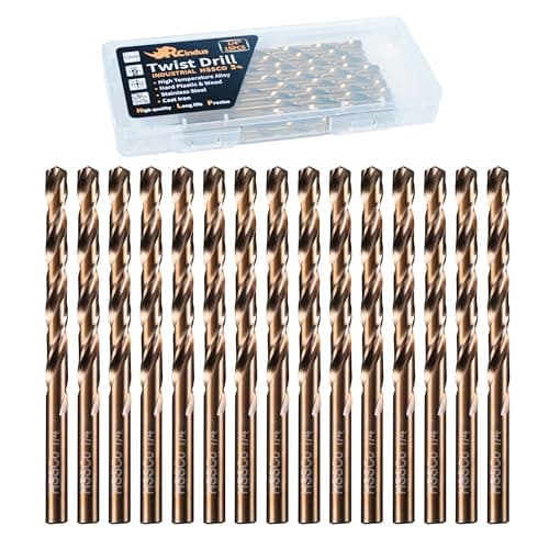 RCINDUS (15PCS) 1/4" Cobalt Drill Bit, HSS M35 Metal Drill Bits for Steel, Stainless Steel, Cast Iron, Hard Plastic and Wood