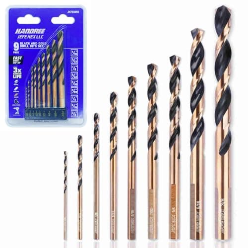 JEFE HEX 9-Piece Twist Drill Bits Set,3 Flat Shank with 135° Split Point,Jobber Drill Bit Set 1/16",3/32",1/8",5/16",3/8" Metal Drill Bits for Steel/Copper/Aluminum/Zinc Alloys/Wood/Plastics